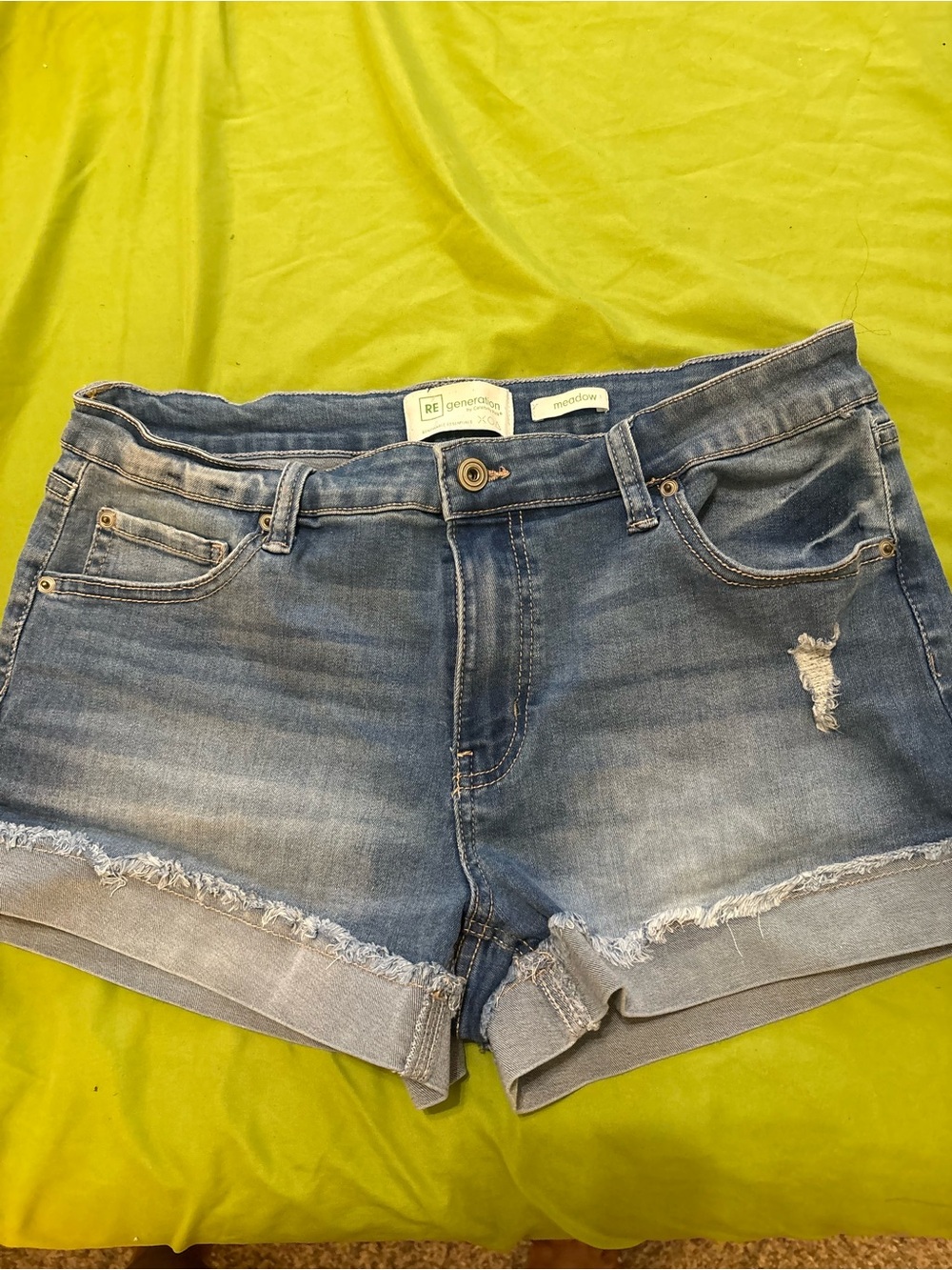 Denim Frayed Hem Women's Shorts - Blue